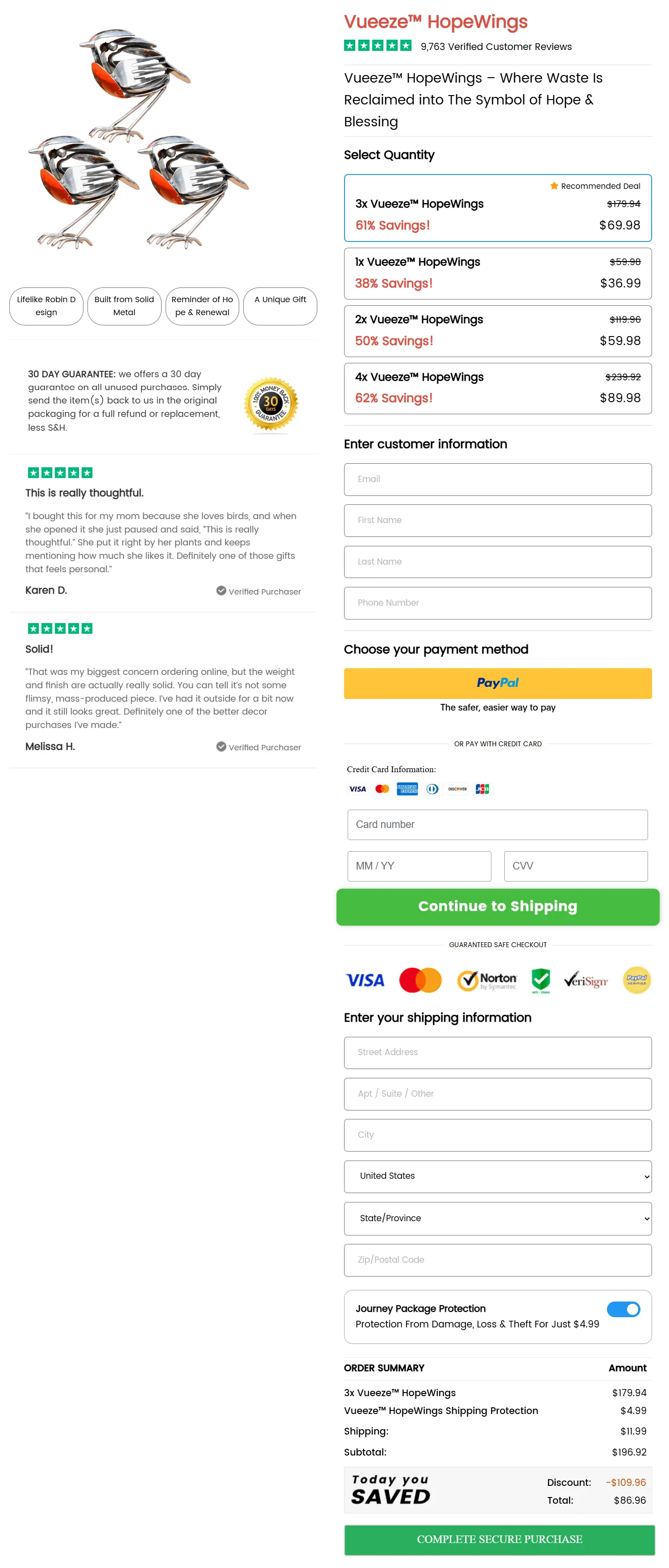 vueeze hopwings secure checkout page